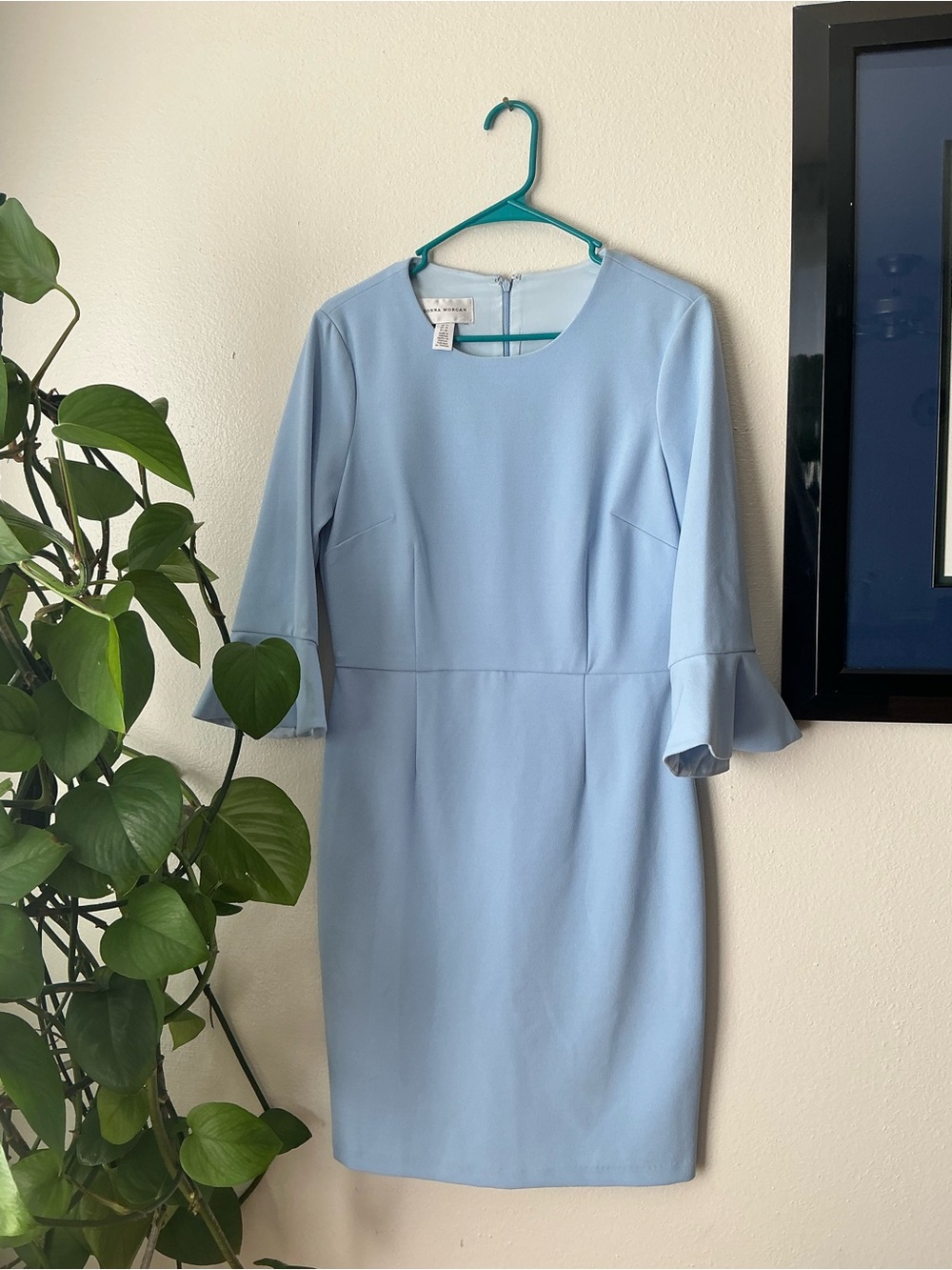 Donna Morgan Powder Blue Midi Dress with Flared Sleeves